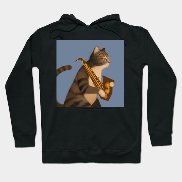 Musical Cat with Saxophone Hoodie by JHeavenor